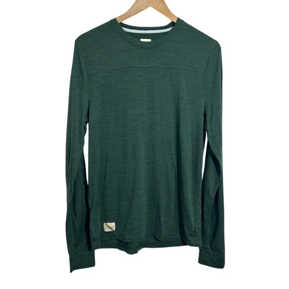 Tracksmith Mens Harrier Long Sleeve Running Shirt Mens M Green Merino Wool Blend